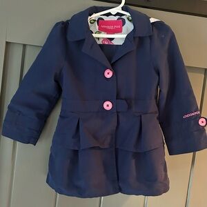 London Fog Kids Raincoat in Navy with Pink Buttons